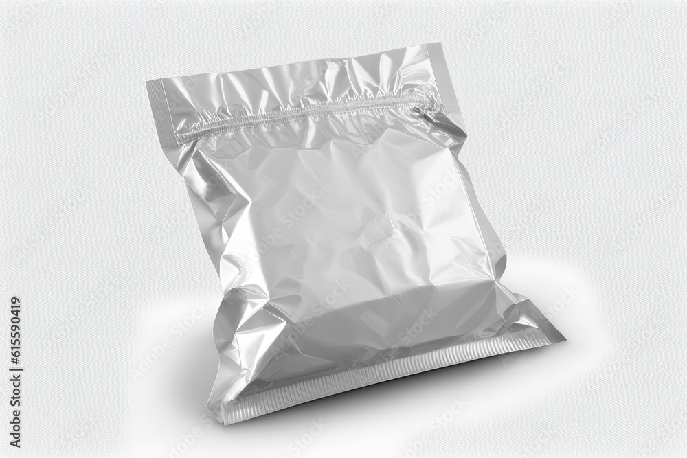 silver foil bag on a white background. Generative AI silver foil bag on a white background. Generative AI