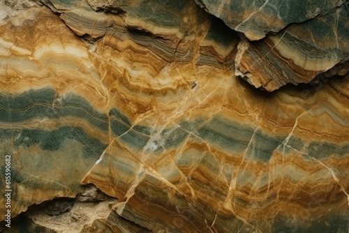close-up view of a textured rock in natural green and brown hues