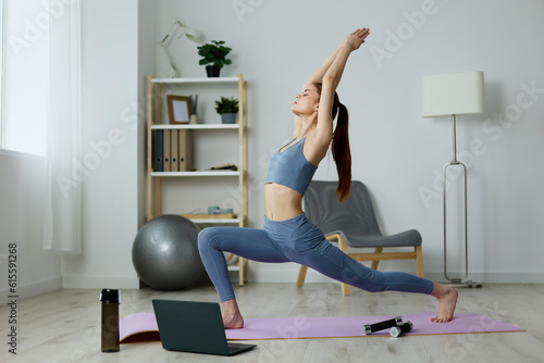 lotus woman lifestyle laptop health home video mat yoga exercise training