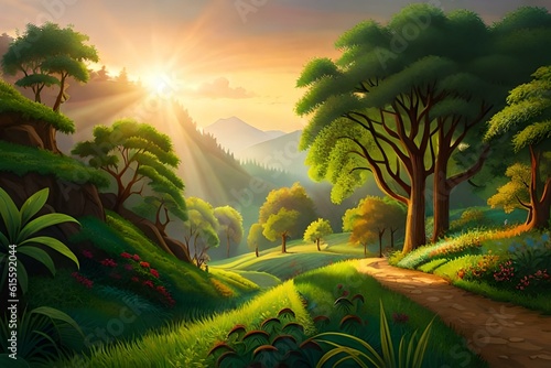 Beyond the Veil: AI-Generated Jungle Landscapes and Sun Rays