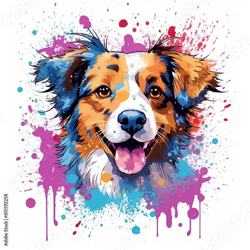 illustration colorful dog head with its vibrant and lively hues stands out against the pristine white background, colorful puppy