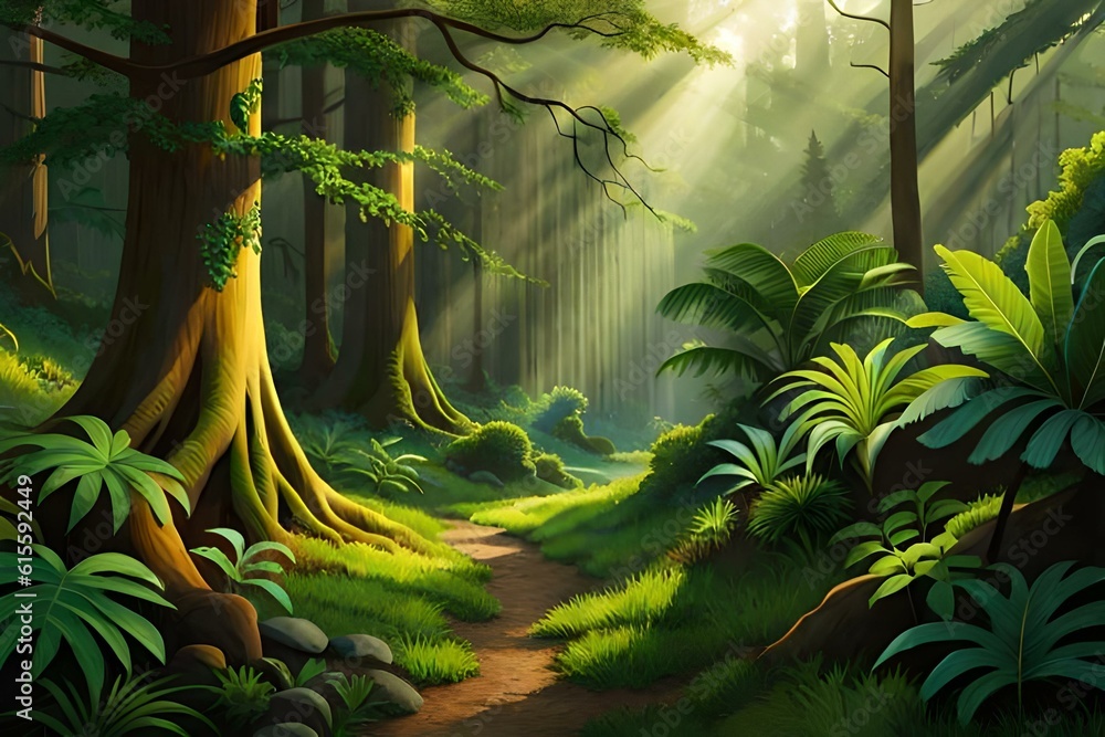 Uncharted Jungles: Captivating AI-Created Landscapes with Sun Rays