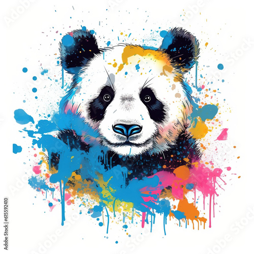 illustration colorful panda head with its vibrant and lively hues stands out against the pristine white background,