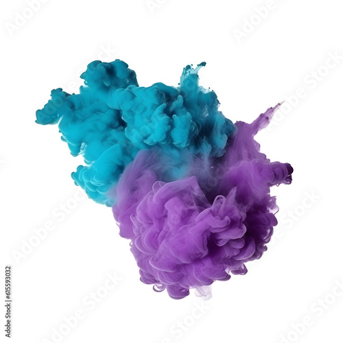 Blue and purple smoke bombs, colorful, isolated on white background, created with Generative AI technology 