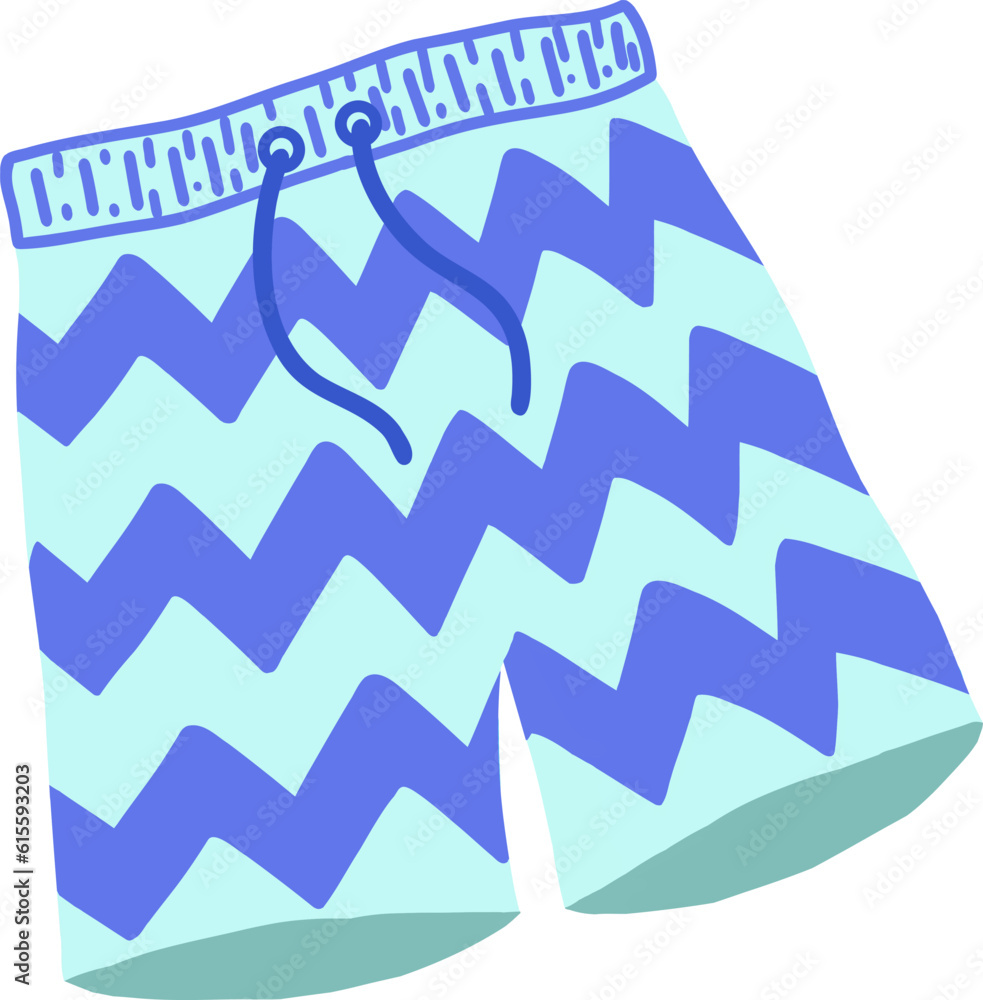 Beach or sports men's shorts, bathing suit. Men's blue beach shorts. The concept of summer clothes for recreation. flat vector illustration isolated on a white background. Beach or sports men's shorts, bathing suit. Men's blue beach shorts. The concept of summer clothes for recreation. flat vector illustration isolated on a white background.
