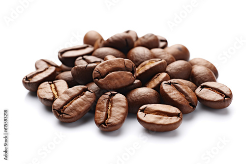 Roasted coffee beans on a white background. Generative AI.