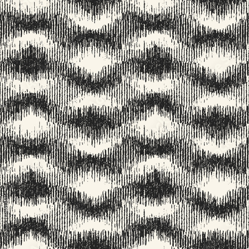 Monochrome Distressed Knit Textured Wavy Pattern