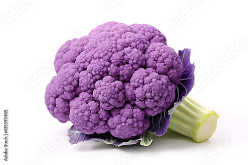 Purple cauliflower on white background. Fresh purple cauliflower vegetable. Ai generative.