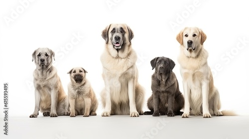 Anatholian Shepherd United Pack: Dogs Sitting in a Group on White Background