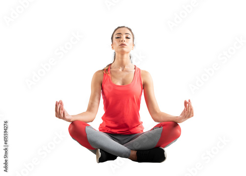 Isolated young woman relaxing in yoga pilates position