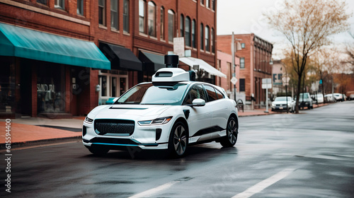 Self-driving car. Electric vehicle with self-driving autonomous technology. Generative Ai technology.