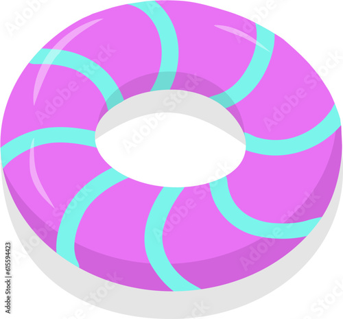Inflatable floating ring for swimming. Beach rubber lifebuoy for pool and sea. A lifebuoy with a beautiful pattern. Flat vector illustration isolated on a white background