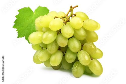 Illustration of fresh green grapes with a leaf isolated on a white background created with Generative AI technology
