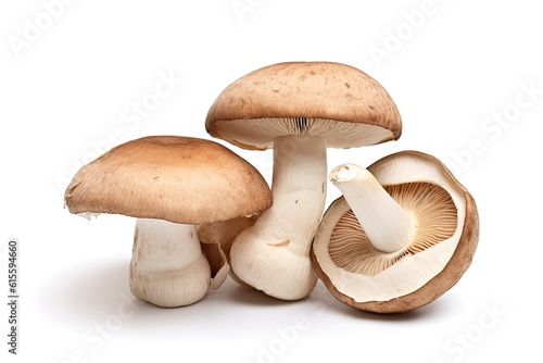 Illustration of a cluster of mushrooms isolated on a white background created with Generative AI technology