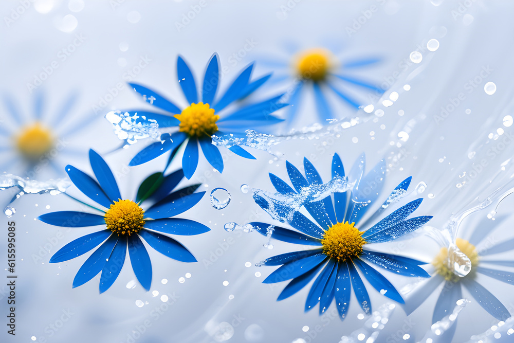 Niebieskie kwiaty abstrakcja. Generative AI - obrazy, fototapety, plakaty 