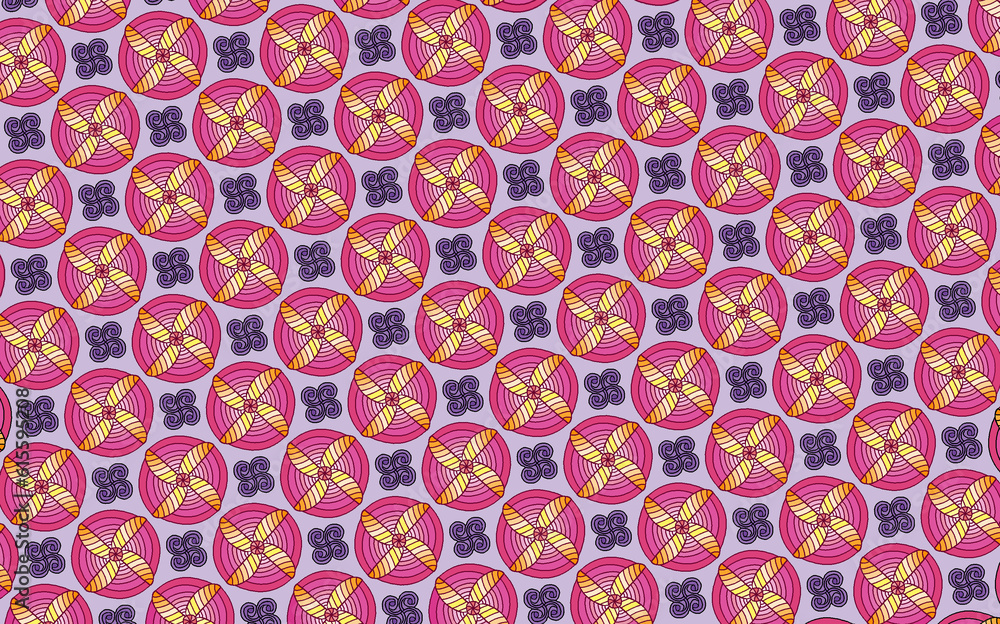 Mandalas plumeria flowers or pin wheels toys pattern art design for modified your new art work design print, sticker, embroidery ethnic ikat and other.