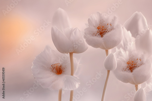 Białe tulipany abstrakcja. Pastelowy kwiat. Generative AI
