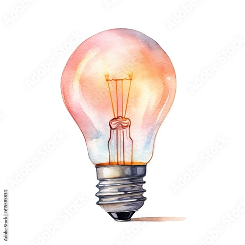 Watercolor Idea Light Bulb. Illustration AI Generative.