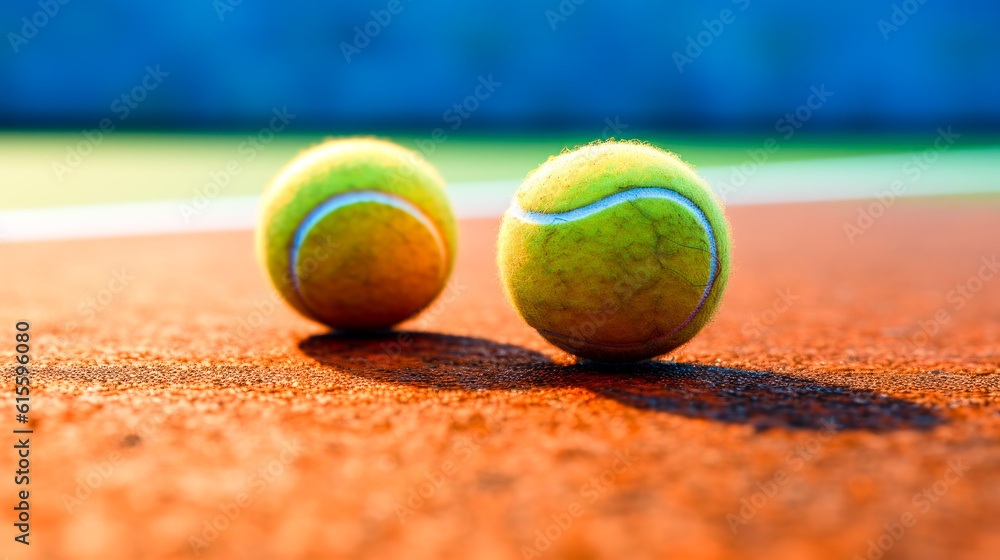 tennis balls on the ground after the rain. Generative AI 