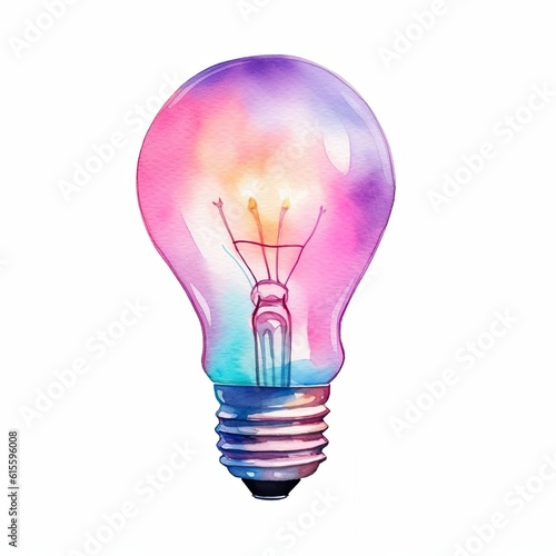 Watercolor Idea Light Bulb. Illustration AI Generative.