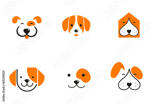 Modern style pets logos, icons. Dog, cat illustrations and symbols