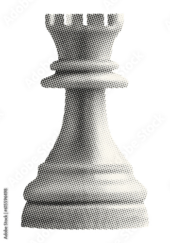 rook chess piece isolated retro halftone texture dotted pop art grunge style
