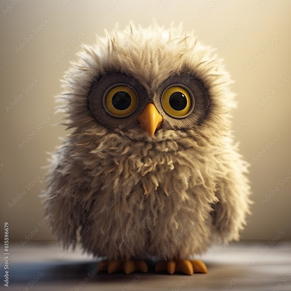 Obraz premium Cute owl with big eyes. Illustration AI Generative.