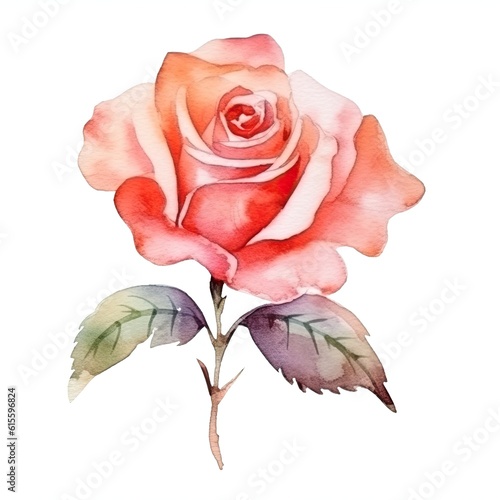 Cute watercolor rose flower. Illustration AI Generative.
