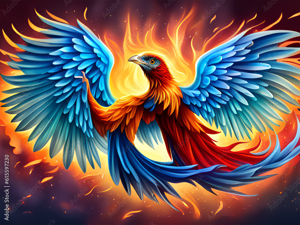Colorful phoenix bird, symbol of rebirth - Generative AI Colorful phoenix bird, symbol of rebirth - Generative AI
