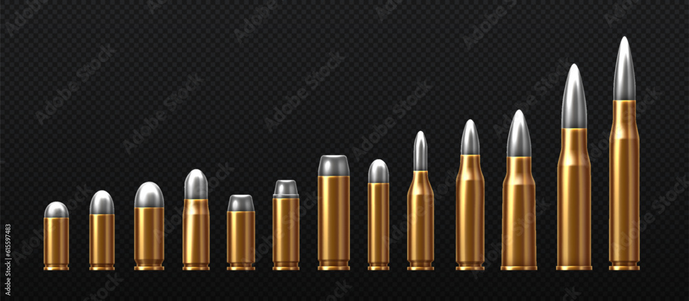Realistic bullets for weapons set - obrazy, fototapety, plakaty 