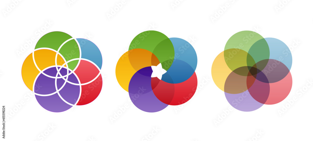 Venn colorful diagrams set Venn colorful diagrams set