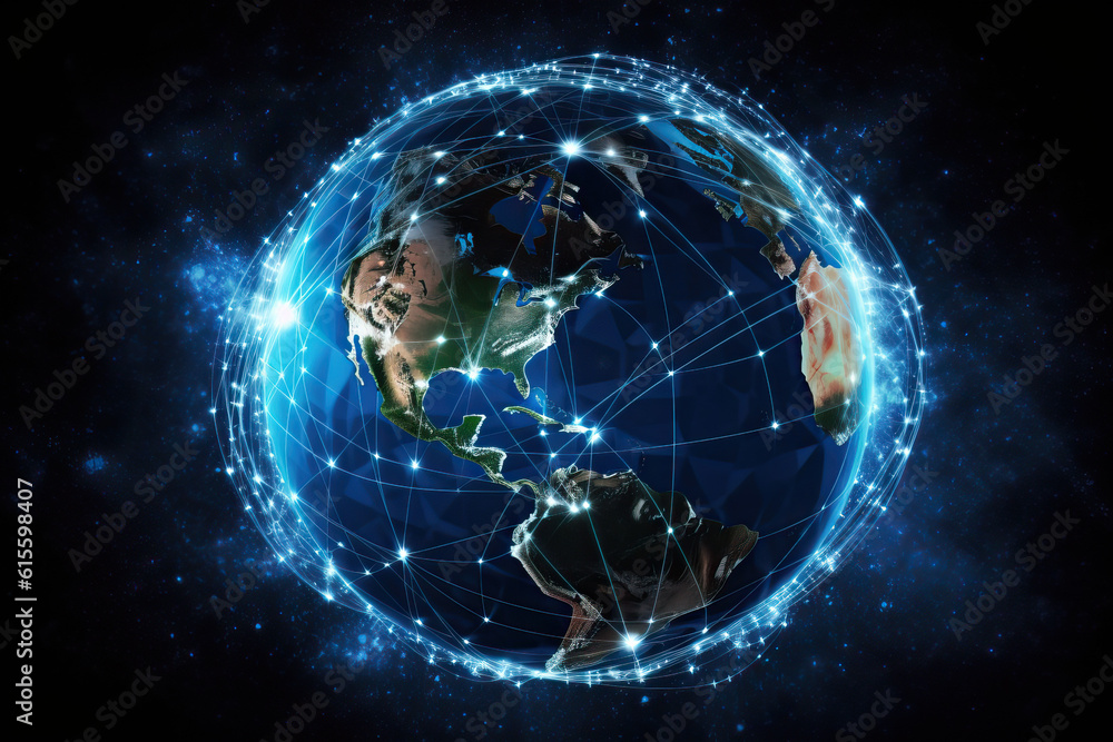 Internet network connection. Map of the planet Earth, world map. Global social network and technology. America, USA Internet network connection. Map of the planet Earth, world map. Global social network and technology. America, USA