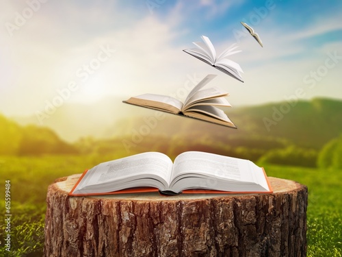 Photography Open reading book and fly books like birds