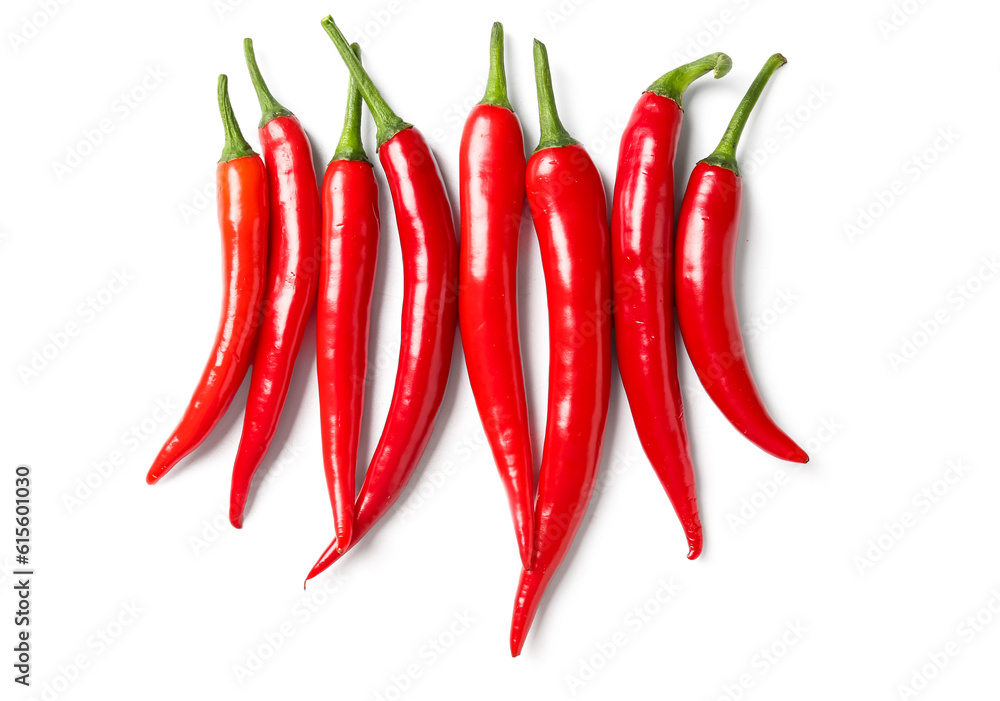 Fresh hot chili peppers isolated on white background Fresh hot chili peppers isolated on white background