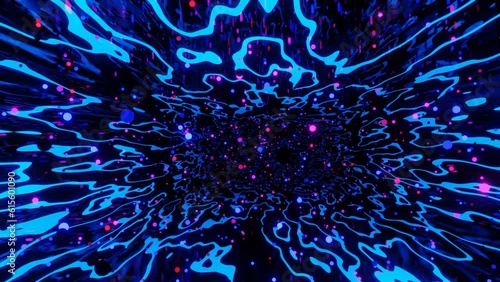 Abstract festive bg with bright reflection. Vj loop neon room. Mirror room with neon light.Dark room disco lights. Seamless looped bg with neon light. Night club bright neon style bg.