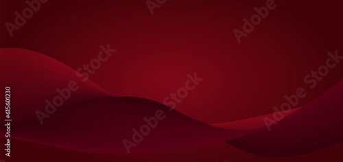 Abstract dark red background with smooth wave lines. Vector horizontal background template for poster, digital business banner, formal invitation, luxury voucher, Gift certificate. Vector illustration