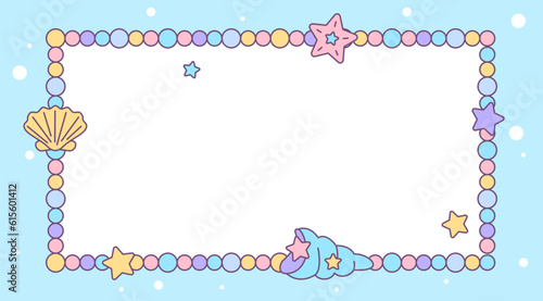 Abstract sea background vector illustration. Abstract cute background. Decoration banner themed Lol surprise doll girlish style. Invitation card template with pearles, shells, sea stars