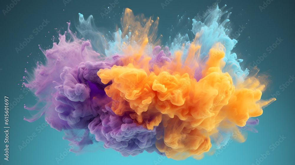 Color powder exploding. Paint water splash. Color mist