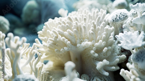 Fototapeta Naklejka Na Ścianę i Meble -  A coral reef covered in bleaching due to a change in the pH of the ocean water. The concept of environmental damage and climate change