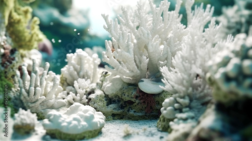 Fototapeta Naklejka Na Ścianę i Meble -  A coral reef affected by bleaching showing signs of damage caused by changes in the pH of ocean water due to Oceanic acidosis. Negative impact on the marine ecosystem