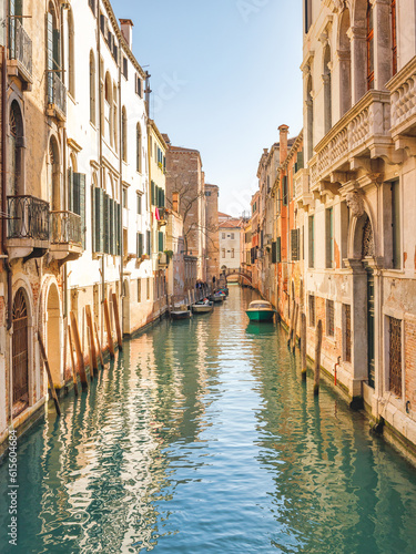Canal with historic buildings in Venice  Italy  Europe.