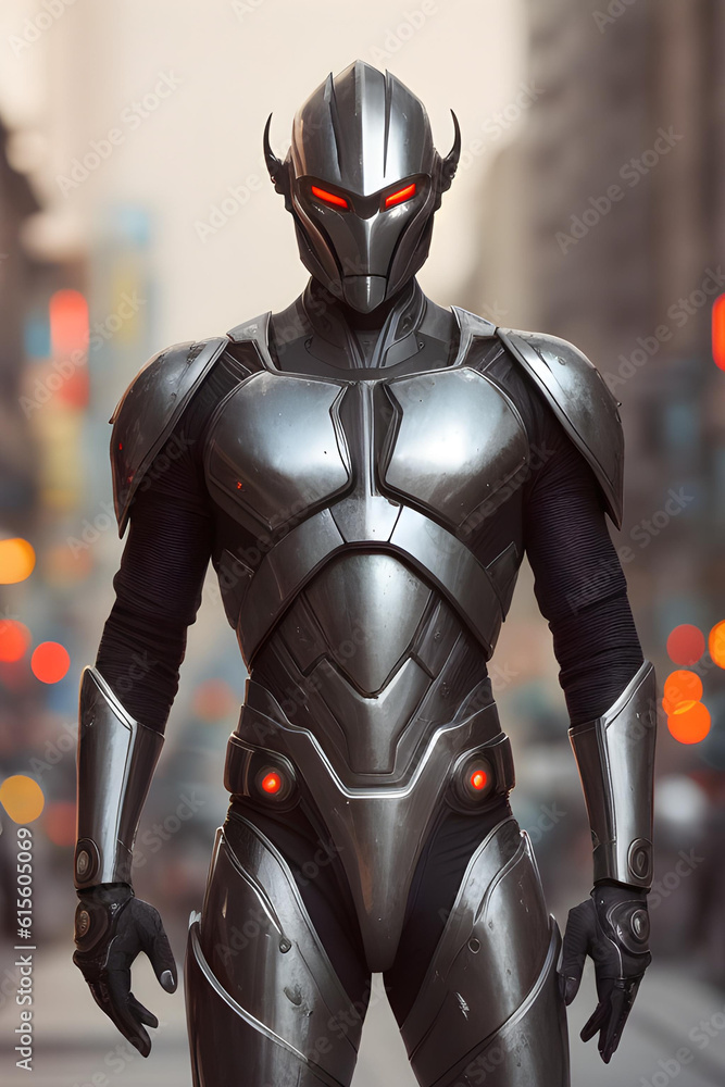 creepy alien warrior in his metal combat suit - generative ai