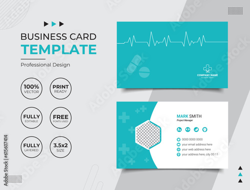 Double-sided Professional Medical Doctor Healthcare Business Card Design Template. Vector illustration