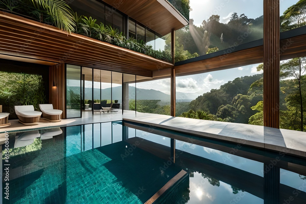 Aqua Serenity: Discover AI-Enriched Interior Design with Captivating Swimming Pool