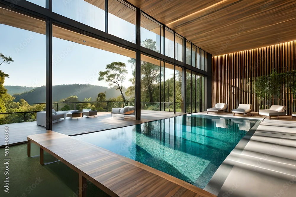 Swim & Inspire: AI-Generated Interior Designs Transforming Spaces with Serene Swimming Pools