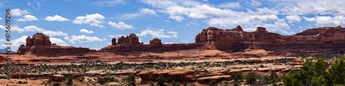Panorama of wooden Shoe Arch in the Needles district of Canyonlands National Park near Moab Utah. 