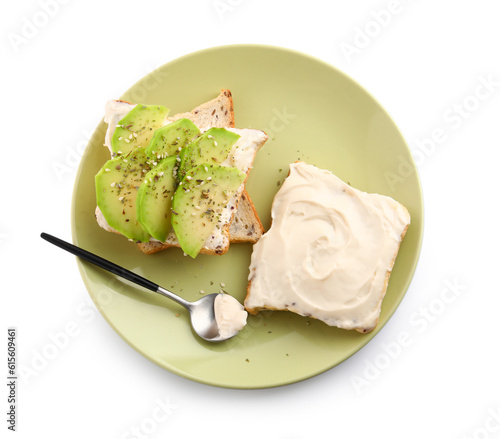 Plate of tasty toasts with ...