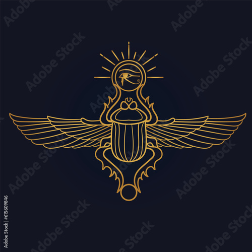 Egyptian Scarab and Holy Egyptian eye of horus with wings 