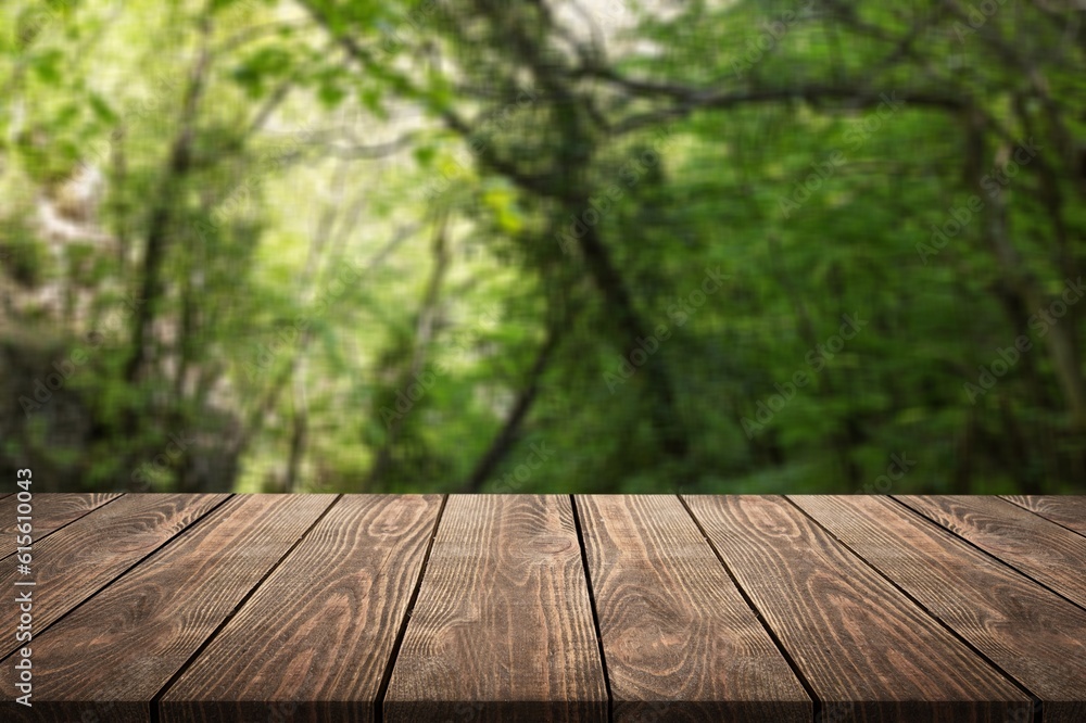 Wooden empty table top on nature background Wooden empty table top on nature background