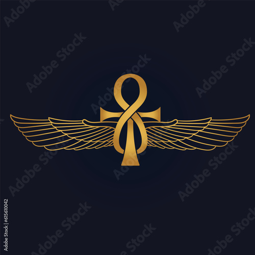 Holy Egyptian eye of horus with wings and Ra God of Sun with ankh 